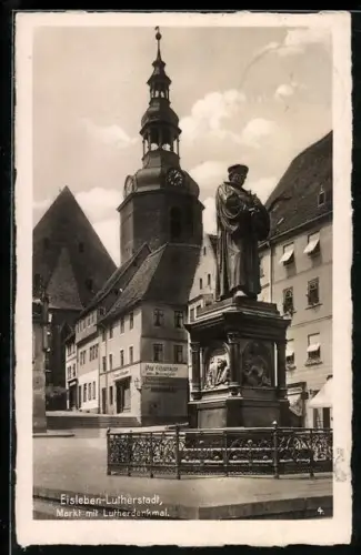 AK Eisleben-Lutherstadt, Markt mit Lutherdenkmal