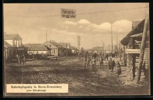 AK Novo-Svenziany /Dünaburg, Partie am Bahnhofsplatz