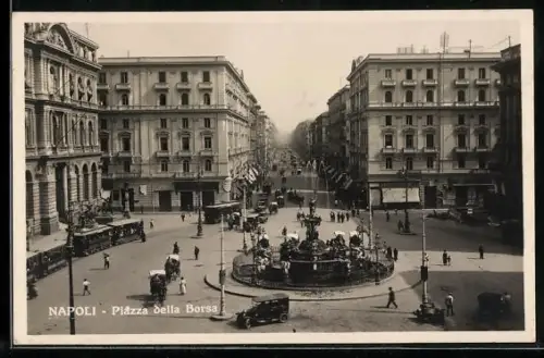 AK Napoli, Piazza della Borsa, Strassenbahn