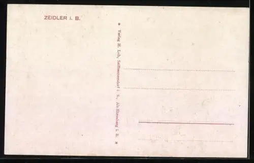 AK Zeidler i. B., Blick vom Waldrand zur Kirche am Ortsrand