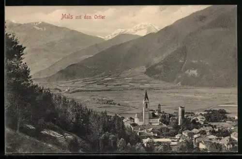 AK Mals, Ortsansicht mit dem Ortler
