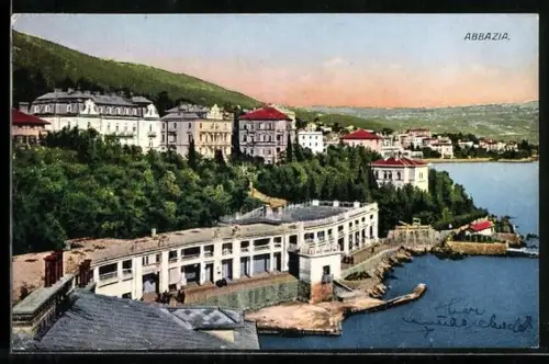 AK Abbazia, Ortspartie am Ufer