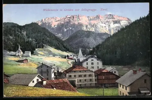 AK Wolkenstein in Gröden, Ortspartie mit Sellagruppe