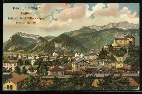 Künstler-AK Kufstein, Hotel 3 Könige von Josef Dillersberger