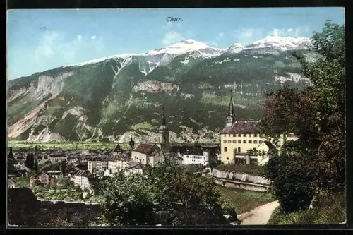 AK Chur, Blick auf die Stadt und die Berge