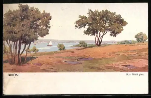 Künstler-AK Brioni, Veduta del canale di Fasana