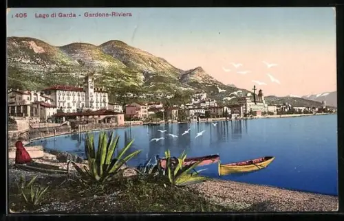 AK Gardone Riviera, Ortspartie direkt am Gardasee