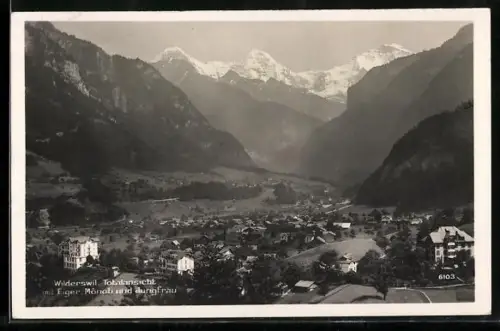 AK Wilderswil, Gesamtansicht des Ortes mit Eiger, Mönch und Jungfrau