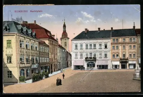 AK Rumburg / Rumburk, der Marktplatz mit Blick auf die Kirche