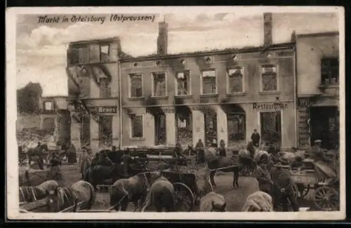 AK Ortelsburg, Tierkarren auf dem Markt