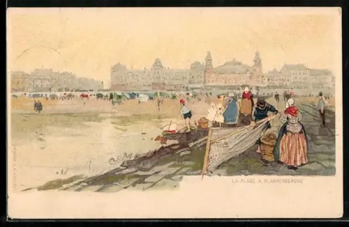 Künstler-Lithographie Henri Cassiers: Blankenberghe, La plage