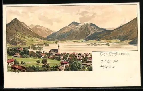 Künstler-Lithographie Otto Strützel: Schliersee, Panorama