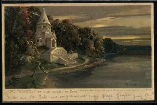 Künstler-AK Zeno Diemer: Berg, Gedächtniskapelle für Ludwig II. im Abenddämmer