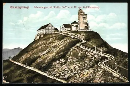 AK Schneekoppenhäuser, Schneekoppe mit Station und Jubiläumsweg