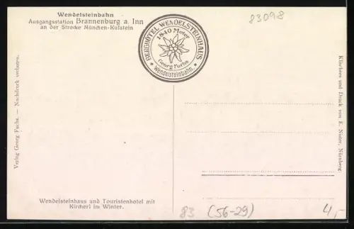 AK Wendelsteinhaus, Hütte mit Kirche im Winter