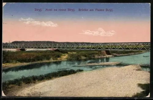 AK Stryj, Most na rzece, Brücke am Fluss