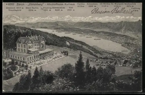 AK Zürich-Zürichberg, Alkoholfreies Kurhaus aus der Vogelschau