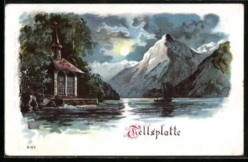 Lithographie Sisikon, Tellsplatte mit Tellskapelle