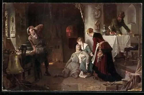 AK Breslau, Der Glockenguss, Der Knabe liegt am Boden..., Wilh. Müller