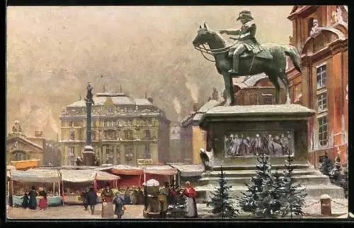Künstler-AK Wien, Am Hof, Weihnachtsmarkt vor dem Radetzky-Denkmal