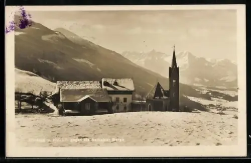 AK Windegg, Blick zum Ort im Winter gegen die Sellrainer Berge