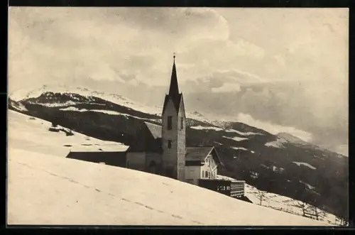 AK Windegg bei Hall /Tirol, Blick auf verschneite Kirche, Glungezer