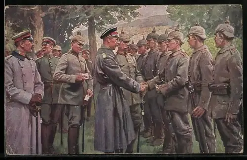 AK Kronprinz Wilhelm von Preussen verteilt Eiserne Kreuze an Soldaten in den Argonnen