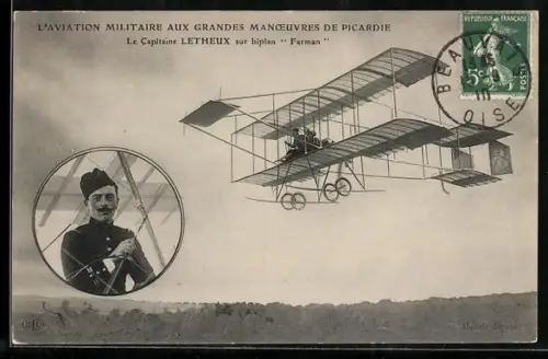 AK L`Aviation Militaire aux Grandes Manoeuvres de Picardie, Pilot Hugoni im Flugzeug Farman