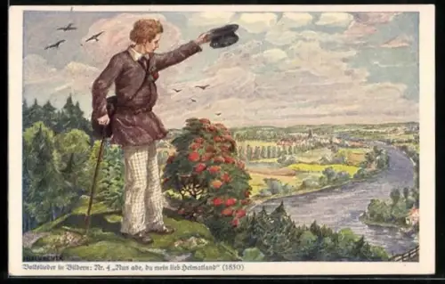 Künstler-AK Hans Baluschek: Mann verabschiedet sich von der Heimat