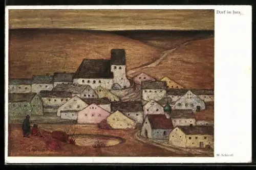 Künstler-AK Matthäus Schiestl: Ein Dorf im Jura
