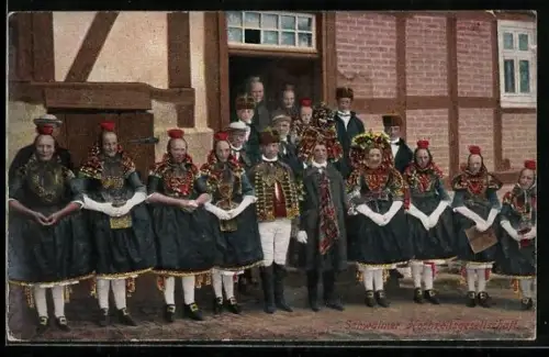 AK Schwälmer Hochzeitsgesellschaft in hessichen Trachten