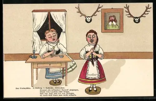 Künstler-AK Der Freischütz, II. Aufzug, 1. Auftritt, Holzspielzeug