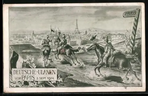 AK Deutsche Ulanen vor Paris am 3. September 1914