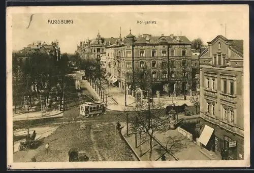 AK Augsburg, Königsplatz mit Strassenbahn