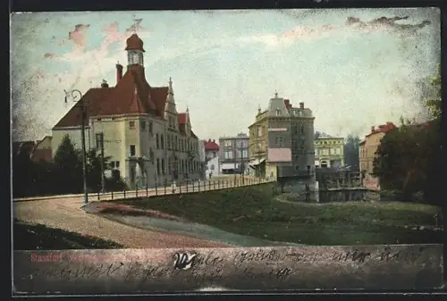 AK Stassfurt, Wassertorstrasse mit Postamt