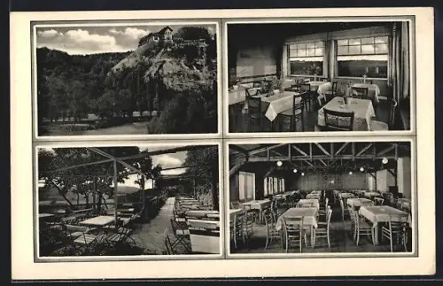 AK Bad Kösen, Bergrestaurant Himmelreich, Innen- und Aussenansichten