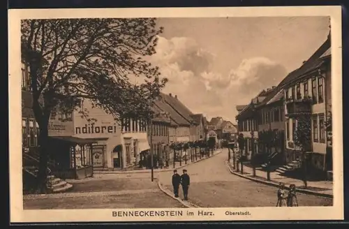AK Benneckenstein im Harz, Oberstadt mit Hotel Kronprinz und Konditorei