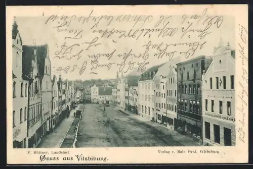 AK Vilsbiburg, Strassenzug mit Gasthof zum goldenen Kreuz und Wohnhäusern