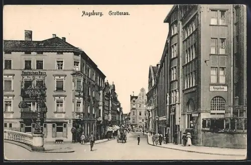 AK Augsburg, Strasseneck an der Grottenau mit Kriegerheim