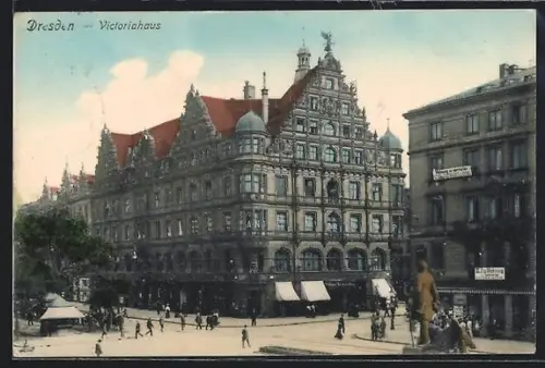 AK Dresden, Ansicht vom Victoriahaus mit Restaurant Victoriahaus