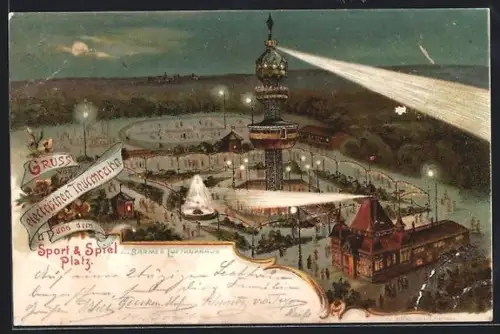 Lithographie Barmen, elektrische Thurmbahn