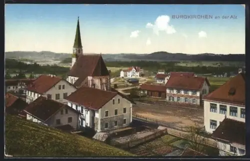 AK Burgkirchen an der Alz, Strassenpartie mit Kirche