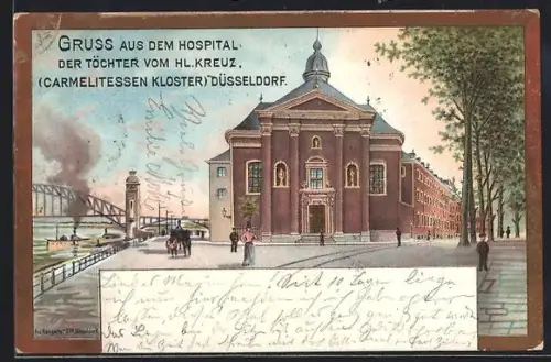 Lithographie Düsseldorf, Hospital der Töchter vom hl. Kreuz, Carmelitessen Kloster