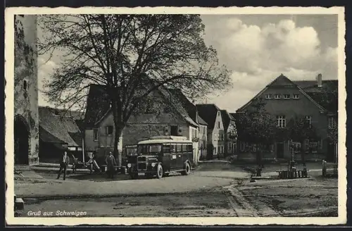 AK Schweigen, Strassenpartie mit Omnibus