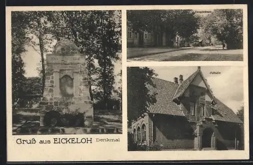 AK Eickeloh, Schule, Denkmal, Hauptstrasse