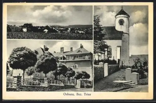 AK Osburg, Strassenpartie mit Blick zur Kirche, Totalansicht