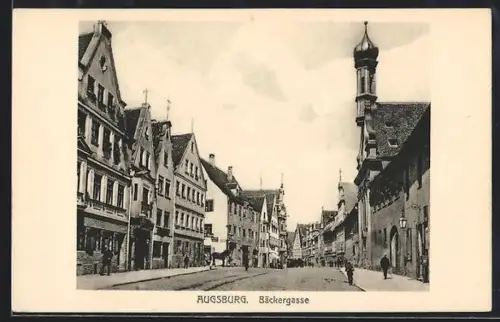 AK Augsburg, Strasse Bäckergasse mit Passanten