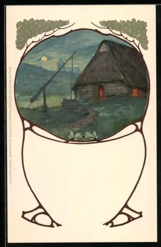 Künstler-Mondschein-AK Meissner & Buch (M&B) Serie 1176: Auf dem Lande, Bauernhaus