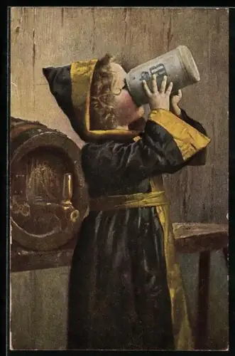 AK Münchner Kindl trinkt Bier in vollen Zügen