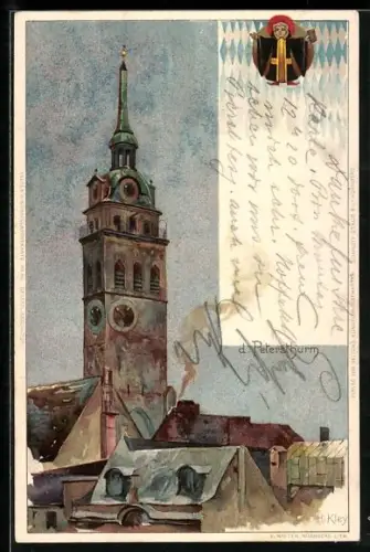 Künstler-AK Heinrich Kley: München, Blick auf den Petersthurm, Münchner Kindl